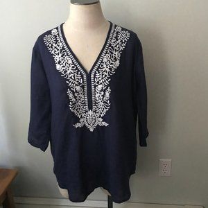 Navy embroidered top - Saks Fifth Avenue